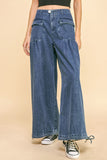 Davi & Dani Drawstring Hem Wide Leg Mid Rise Jeans