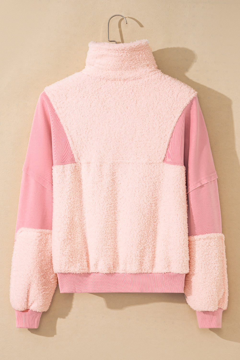 Exposed Seam Fuzzy Patchwork Quarter Zip Sweatshirt