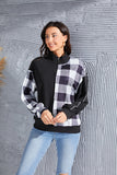 Plaid Exposed Seam Long Sleeve Blouse