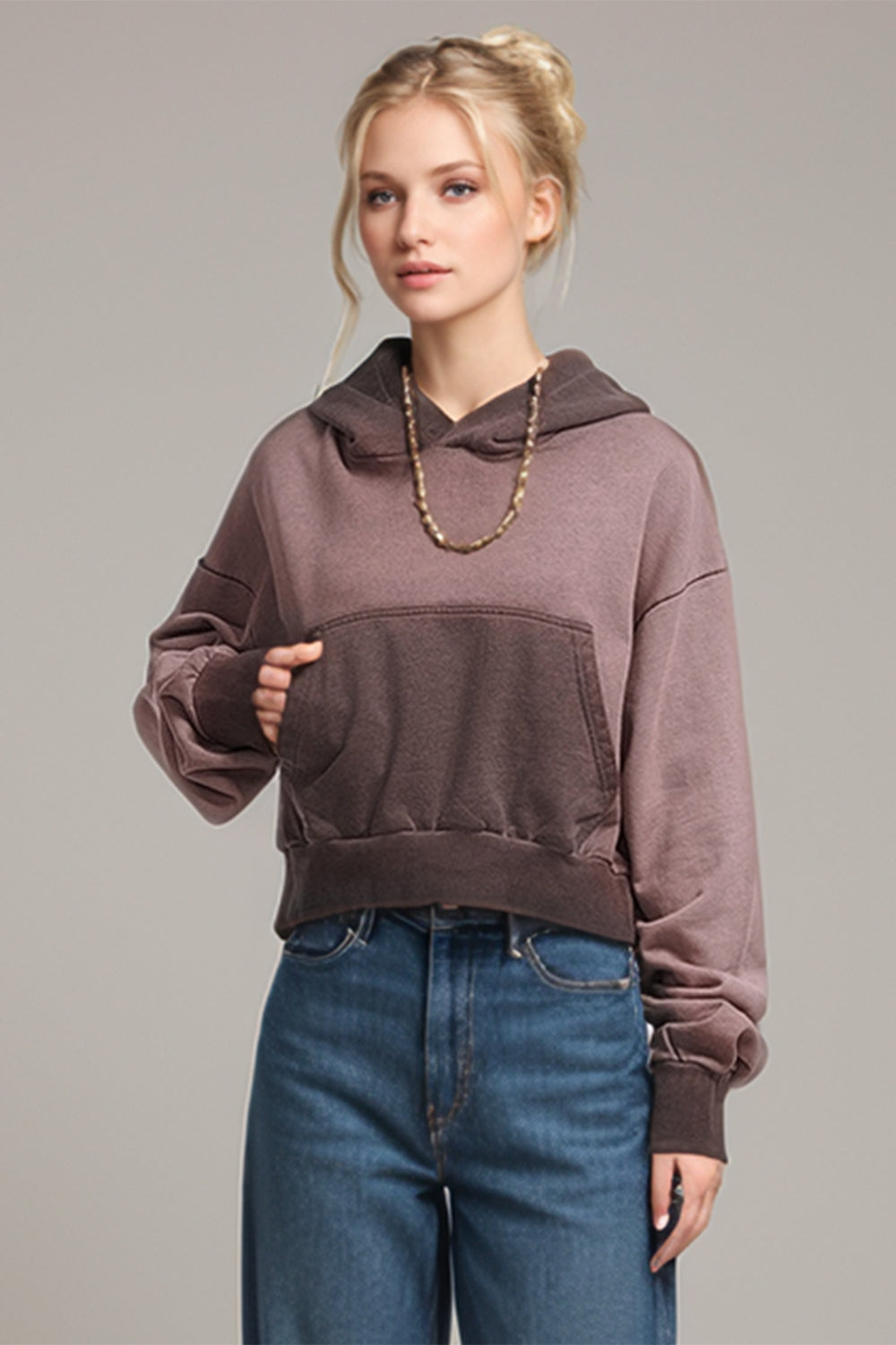 Basic Bae Kangaroo Pocket Long Sleeve Cropped Hoodie