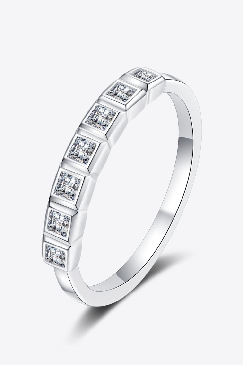 Moissanite Rhodium-Plated Half-Eternity Ring