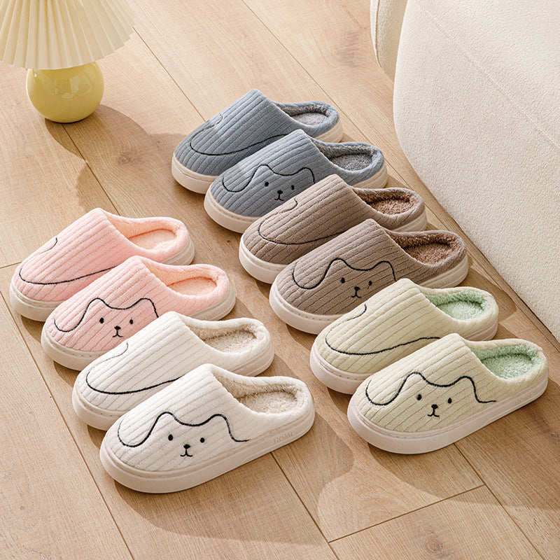 Striped Plush Cat Slippers for Couples