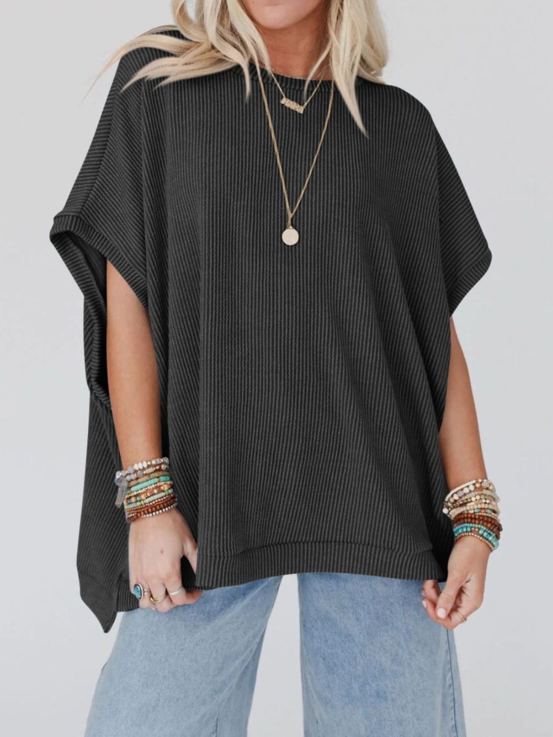 Lovelet Texture Round Neck Short Sleeve T-Shirt