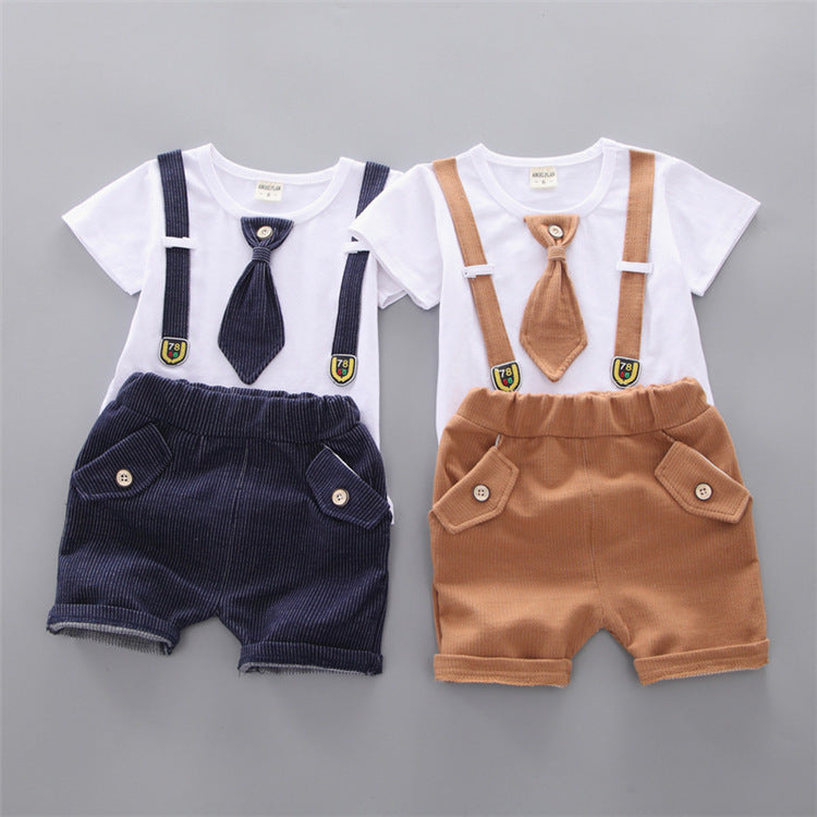 Baby Round Necktie Shorts T-shirt Set