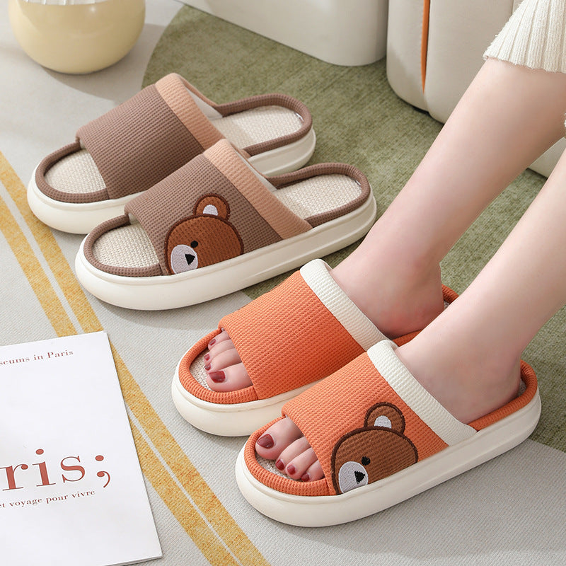 Cute Cartoon Bear Linen Slippers for Women