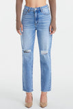 BAYEAS High Waist Distressed Cat's Whiskers Washed Straight Jeans