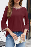 Contrast Trim Round Neck Three-Quarter Sleeve T-Shirt