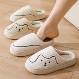 Striped Plush Cat Slippers for Couples