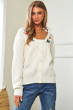 Davi & Dani Flower Embroidered Button Up Long Sleeve Cardigan