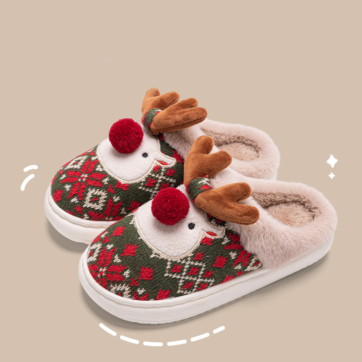 Cute Christmas Elk Plush Slippers - Cozy Winter Non-Slip House Shoes