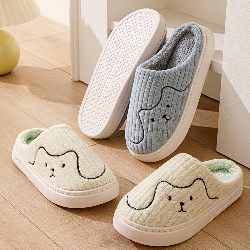 Striped Plush Cat Slippers for Couples