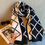 Diamond Plaid Wool Scarf for Winter