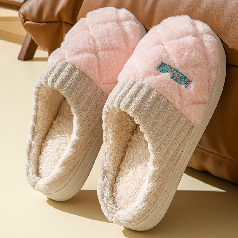 Couples Plush Rhombic Home Slippers