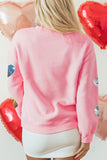 Valentine’s Day Sequin Heart Round Neck Long Sleeve Sweatshirt