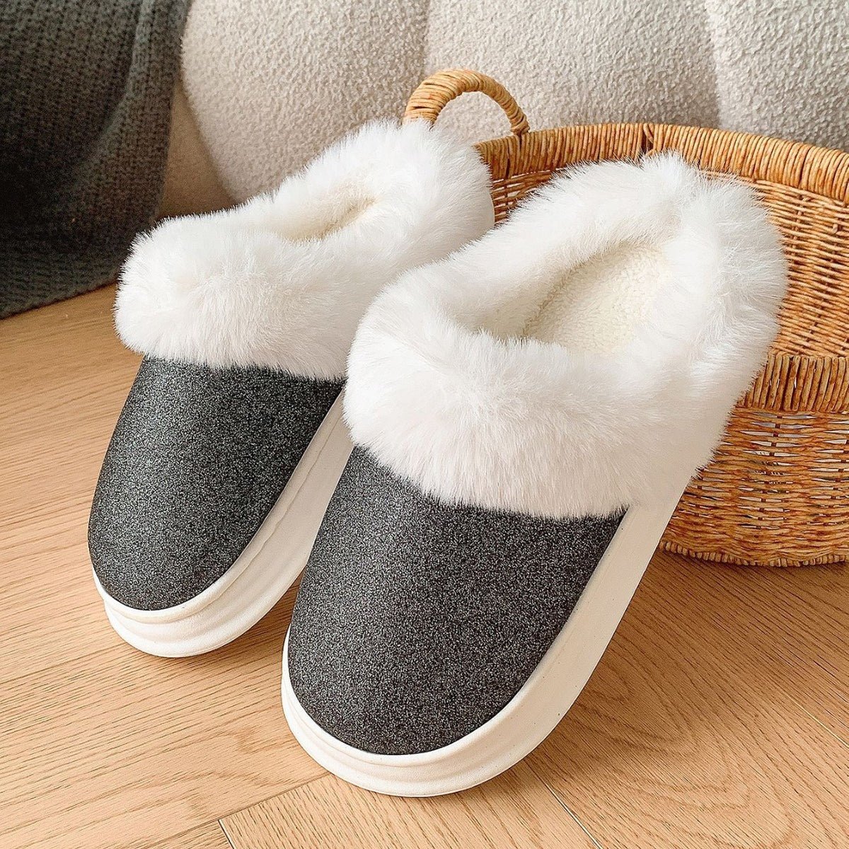 Frosted Sequined Plush Slippers for Couples