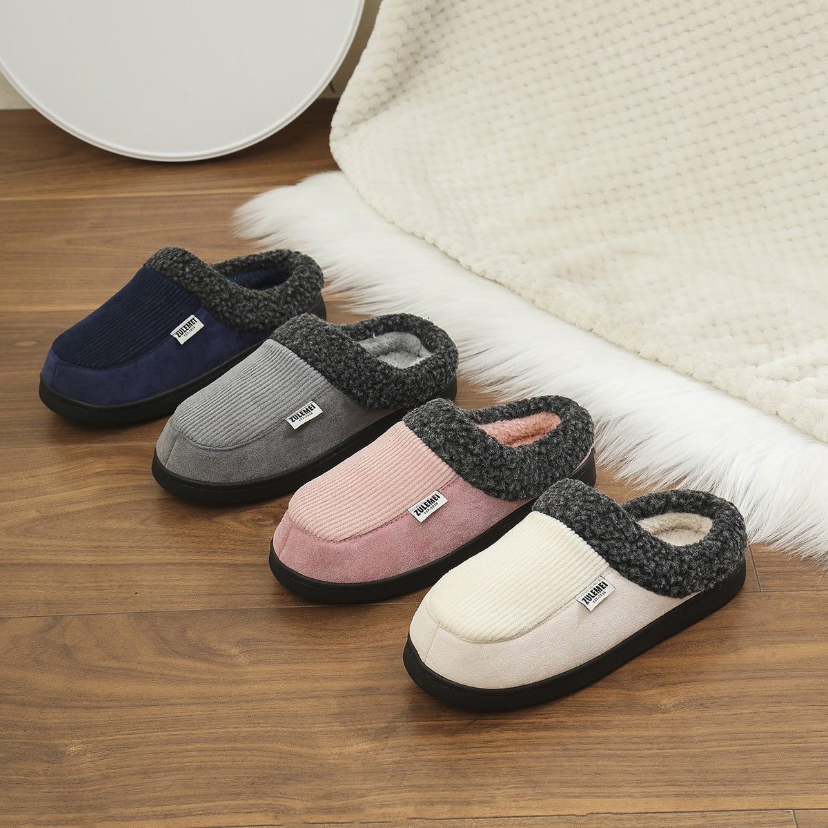 Solid Striped Cotton Slippers for Couples