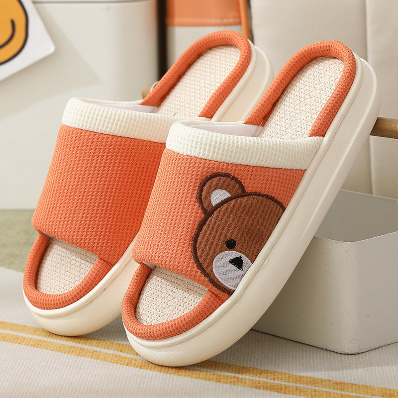 Cute Cartoon Bear Linen Slippers for Women