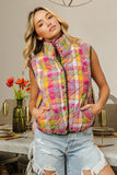 BiBi Quilted Washed Plaid Snap Down Vest