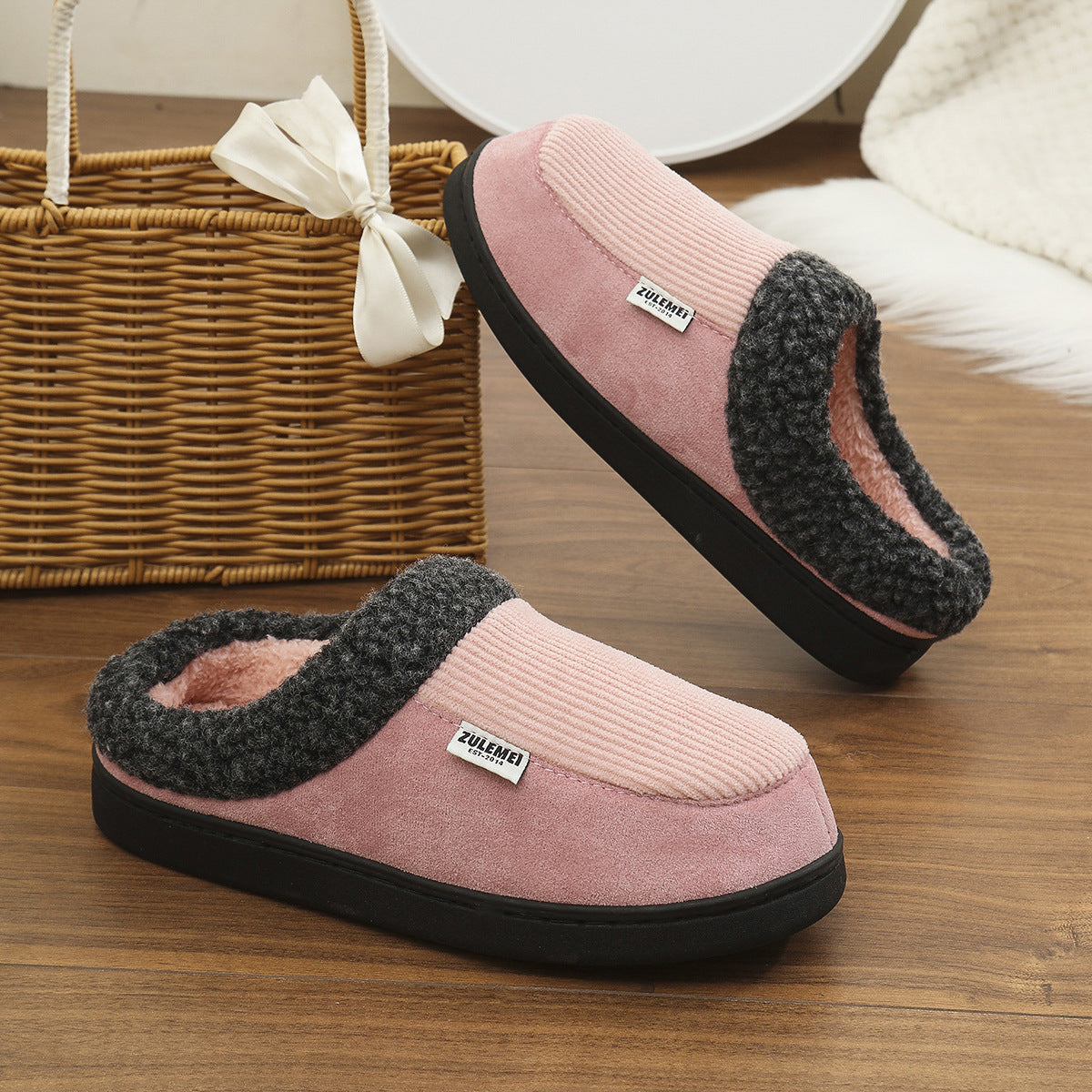 Solid Striped Cotton Slippers for Couples