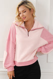 Exposed Seam Fuzzy Patchwork Quarter Zip Sweatshirt